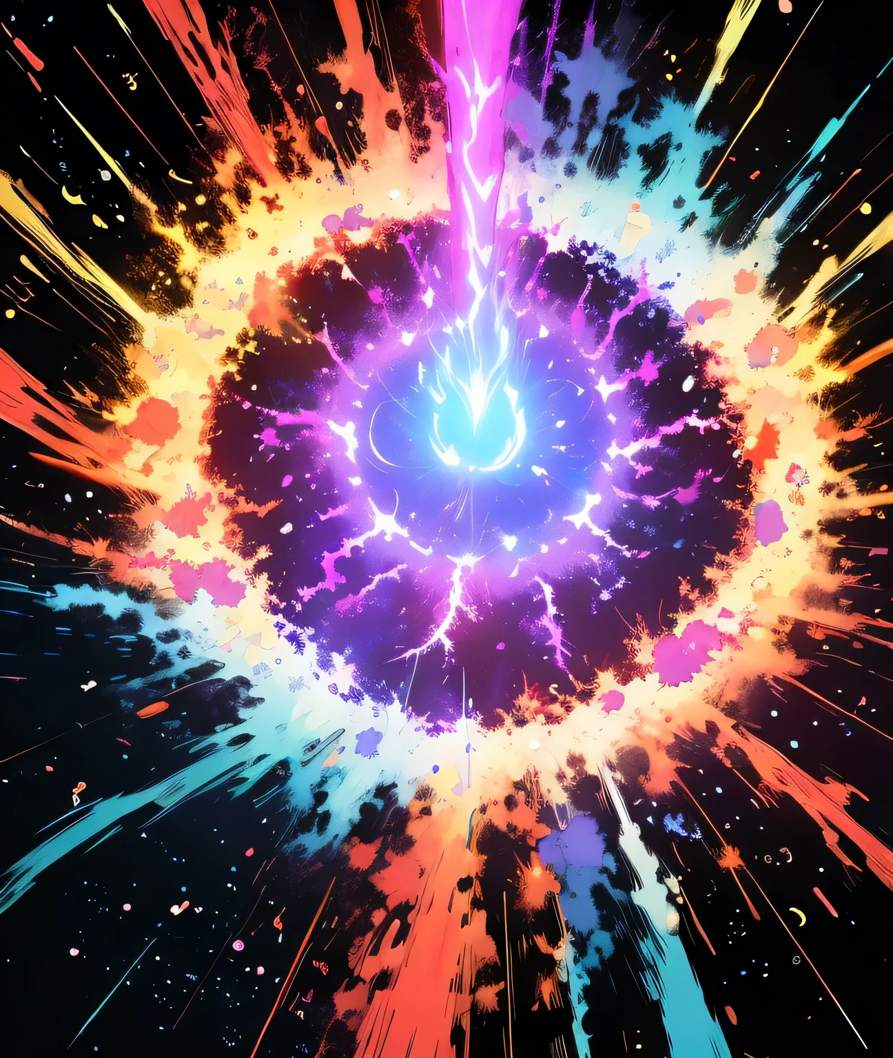 A multicolored energy explosion , void background 