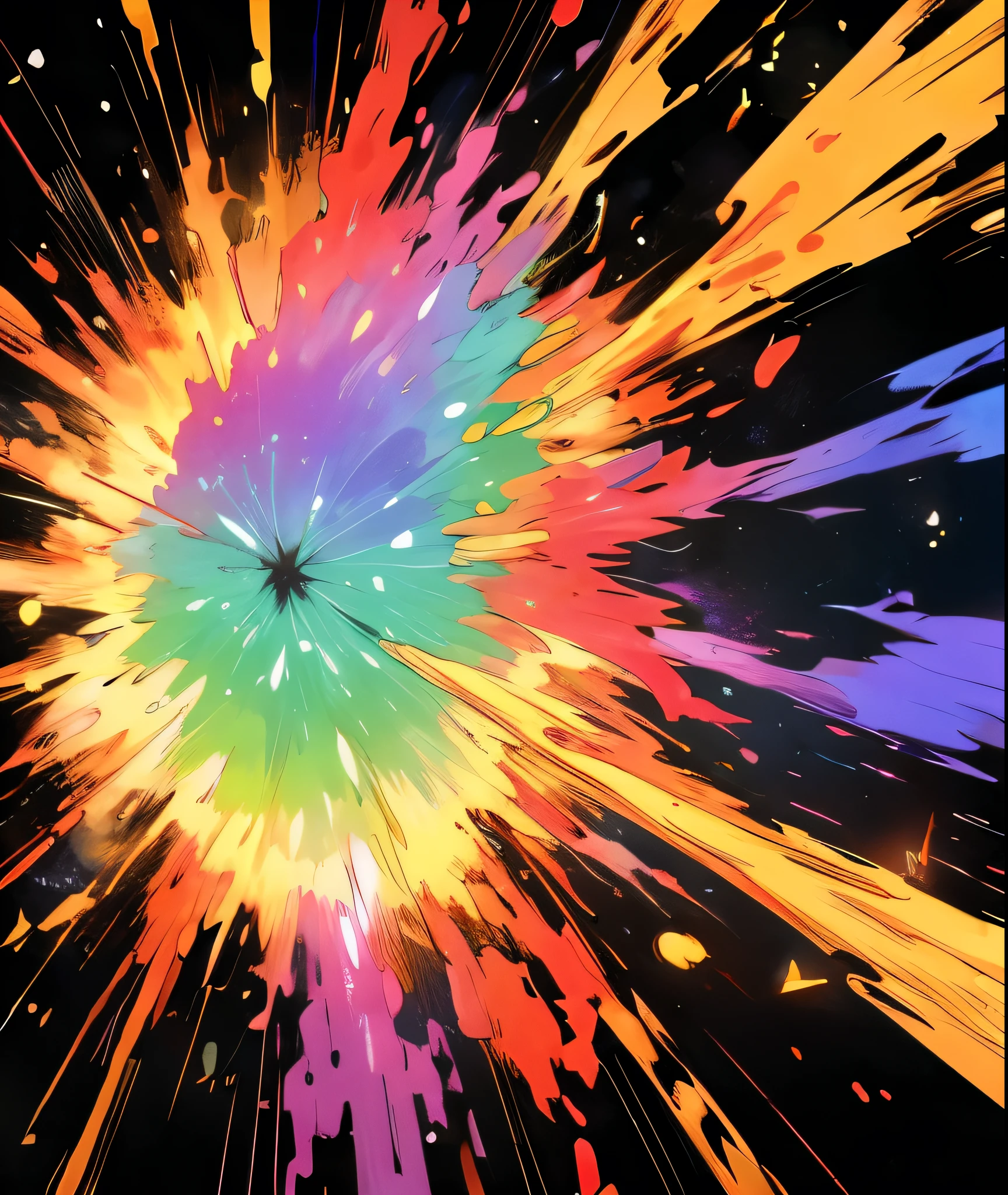 A multicolored energy explosion , void background