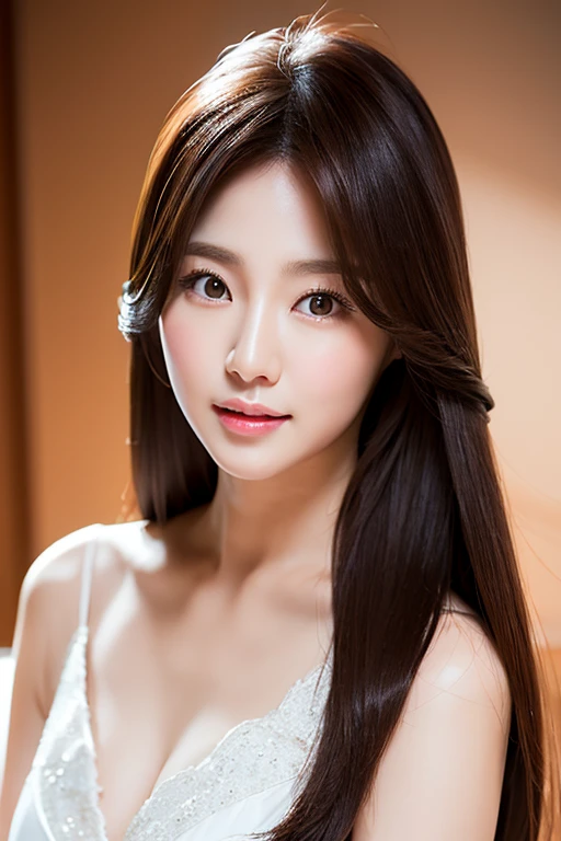 Realistic photos (one cute korean actress) Straight long hair, light makeup, Medium chest, Long dress, close, Canon EOS 8K high resolution captures facial features clearly, Sharp details, Realistically