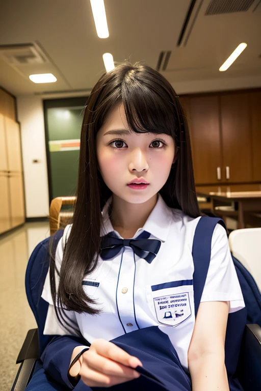 highest quality, masterpiece, Ultra-high resolution, (Reality: 1.4), Original photo, One girl, mature, White JK Uniform, Cinema Lighting