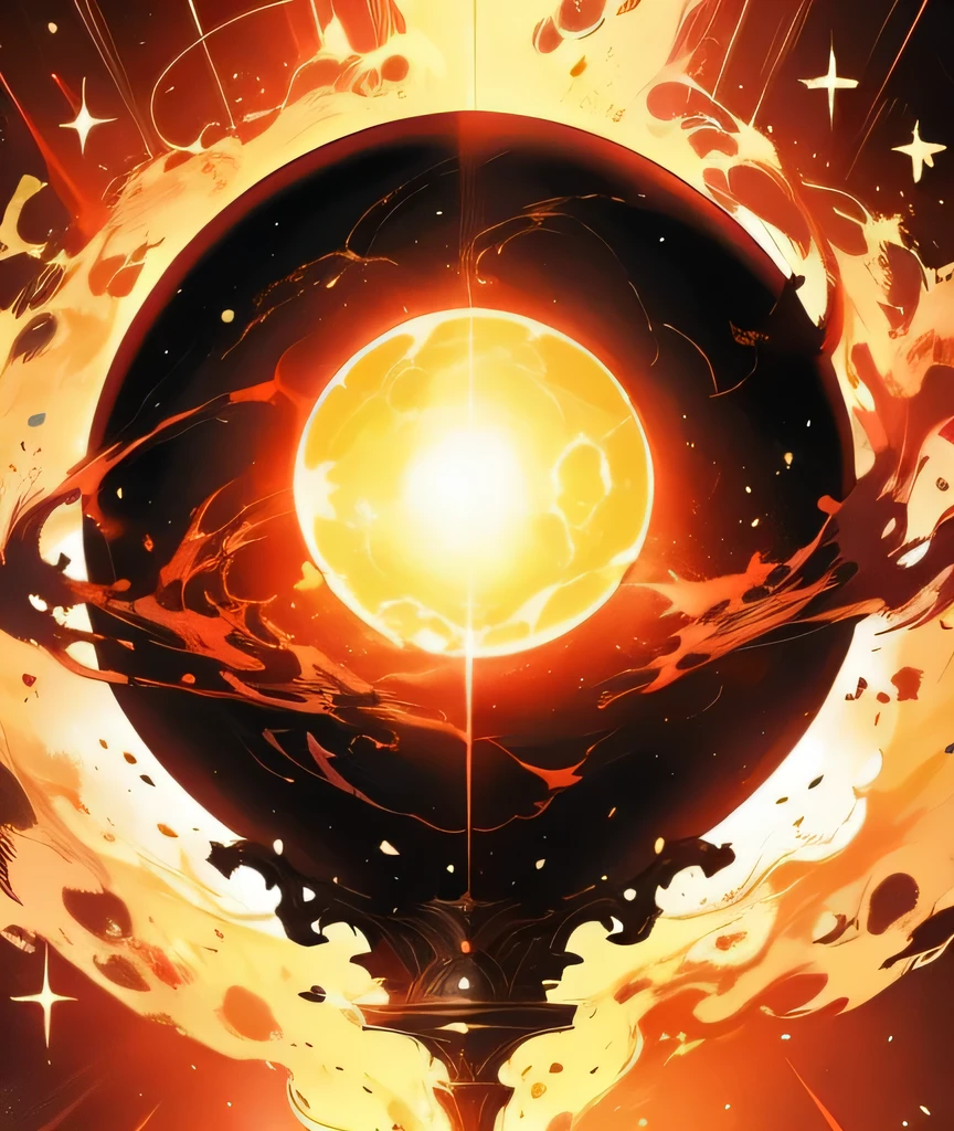 A glowing orb that’s embodied War, void background