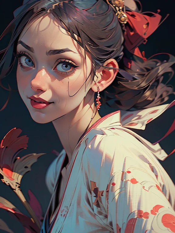 1girl, cute clown with a big red nose, wearing a white and blue costume, has a mysterious and ominous atmosphere, horrifying moment, unforgettable, cute butt, mischievous smile, expressive gestures, comical movements, Hirohiko Araki style, ukiyo-e, (best quality,4k,8k,highres,masterpiece:1.2),ultra-detailed,(realistic,photorealistic,photo-realistic:1.37),beautiful detailed eyes,beautiful detailed lips,extremely detailed eyes and face,longeyelashes,dark and eerie atmosphere,creepy,unsettling