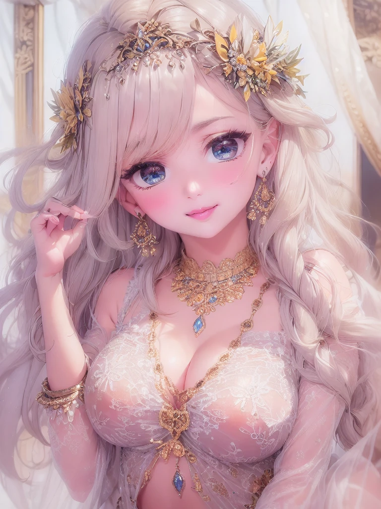 Mature Woman, Looking at the audience, Attractive breasts,Sensual curves、bubble、Full Body Shot,Nightgown, Charming smile, Thick lips, Plump Lip, blush, Looking at the audience, Provocative expression, Beautiful Hairstyles, Cleavage, plump、Curvy Hips、Attractive face、Mischievous face、Sexy Lingerie、An inviting gaze、Expressing emotions、colored feather, Money Decoration, particle, Light, (masterpiece, highest quality, highest quality, Official Art, beautifully、aesthetic:1.2), (1 girl:1.3), Very detailed,(Fractal Art:1.1),(colorful:1.1)(Flowers:1.3),Most detailed, (Dynamic pose), (Shiny skin), (Many colors :1.4), ,(Earrings:1.4), (feather:1.4),masterpiece,Mr.々Hair style,Money Headband,Tulle covers the chest,Perfect balance, Detailed details of the garment,marble,cinematicLighting, Film Grain, contrast of Light and dark,High detail,(((Gorgeous Accessories))))、Openwork decoration,(((See-through dress)))、(((Anatomically correct body))) ,1 girl, (High resolution), (8k), (Very detailed), Perfect Face, Beautiful eyes and face, (((highest quality))), (Very detailed), Detailed face and eyes, Beautiful Eyes,(((Sexy pose))),Beautiful Eyes、Transparent double eyelids、(((Super gorgeous background)))、Bright Eyes,Money,diamond,gem,Body Chain,Luxury Accessories,beautifully、aesthetic,flower、(((Super gorgeous background)))、Bright Eyes