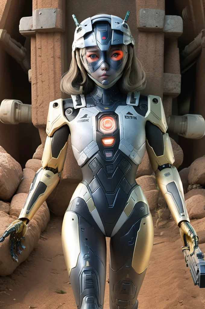 Gun robot body eyes girl mask