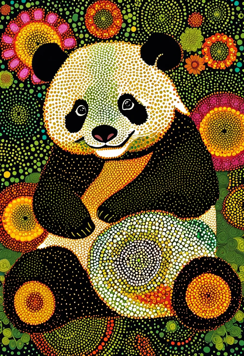 dot art of a panda