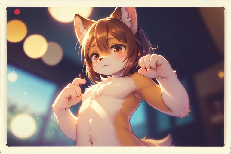 (Mika Ninagawa style:1.3) , (blurry, bokeh:1.6) , Rule of thirds , The decisive moment , Shallow depth of field , rule of thirds , (Polaroid , lomography vivid color negative film , Cross Process , soft focus , high key:1.5) , (Out of focus) , realistic hairy fur , round eyes , looking away , 1970s artistic pornography , mature lady , inside hotel room , bare body line , Sexy hand movements , A pose that accentuates the body line , hide private parts , A pose that hides the private parts , Film Sprocket