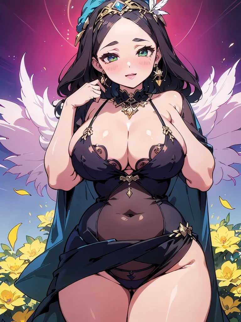Mature Woman, Looking at the audience, Attractive breasts,Sensual curves、bubble、Full Body Shot,Nightgown, Charming smile, Thick lips, Plump Lip, blush, Looking at the audience, Provocative expression, Beautiful Hairstyles, Cleavage, plump、Curvy Hips、Attractive face、Mischievous face、Sexy Lingerie、An inviting gaze、Expressing emotions、colored feather, Money Decoration, particle, Light, (masterpiece, highest quality, highest quality, Official Art, beautifully、aesthetic:1.2), (1 girl:1.3), Very detailed,(Fractal Art:1.1),(colorful:1.1)(Flowers:1.3),Most detailed, (Dynamic pose), (Shiny skin), (Many colors :1.4), ,(Earrings:1.4), (feather:1.4),masterpiece,Mr.々Hair style,Money Headband,Tulle covers the chest,Perfect balance, Detailed details of the garment,marble,cinematicLighting, Film Grain, contrast of Light and dark,High detail,(((Gorgeous Accessories))))、Openwork decoration,(((See-through dress)))、(((Anatomically correct body))) ,1 girl, (High resolution), (8k), (Very detailed), Perfect Face, Beautiful eyes and face, (((highest quality))), (Very detailed), Detailed face and eyes, Beautiful Eyes,(((Sexy pose))),Beautiful Eyes、Transparent double eyelids、(((Super gorgeous background)))、Bright Eyes,Money,diamond,gem,Body Chain,Luxury Accessories,beautifully、aesthetic,flower、(((Super gorgeous background)))、Bright Eyes