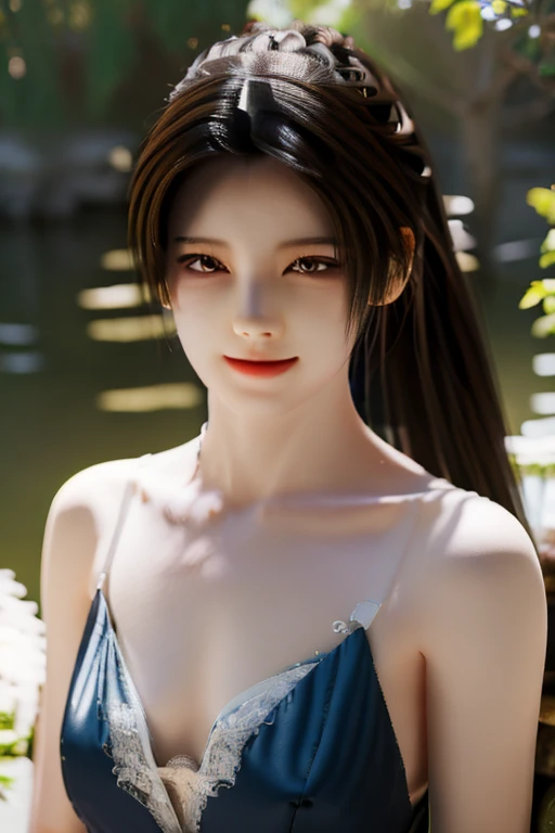 black hair, chinese, angelababy, very rich, very beautiful, ultra realistic smart incredibly beautiful seductive face, young escort woman, super model, ponytail, 18 years old, slim figured, narrow waist, (Tattood "YXY" on the chest:1.3), perfect legs, shoes, Sensual Seductive, bangs, beautiful eyes, earrings and a necklace, lake and mountain, seduce. sexy, wang to fuck, white skin. smile, HDR photo, best quality, ultra-detailed, masterpiece, finely detail, highres, 8k wallpaper, photorealistic, perfect illumination, best shadow, best shot, soft lighting, perfect fingers, little hands.