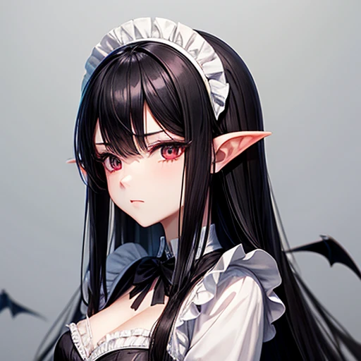 Expressionless succubus maid　Long black hair　 Looks like a 30 year old　Classical maid outfit