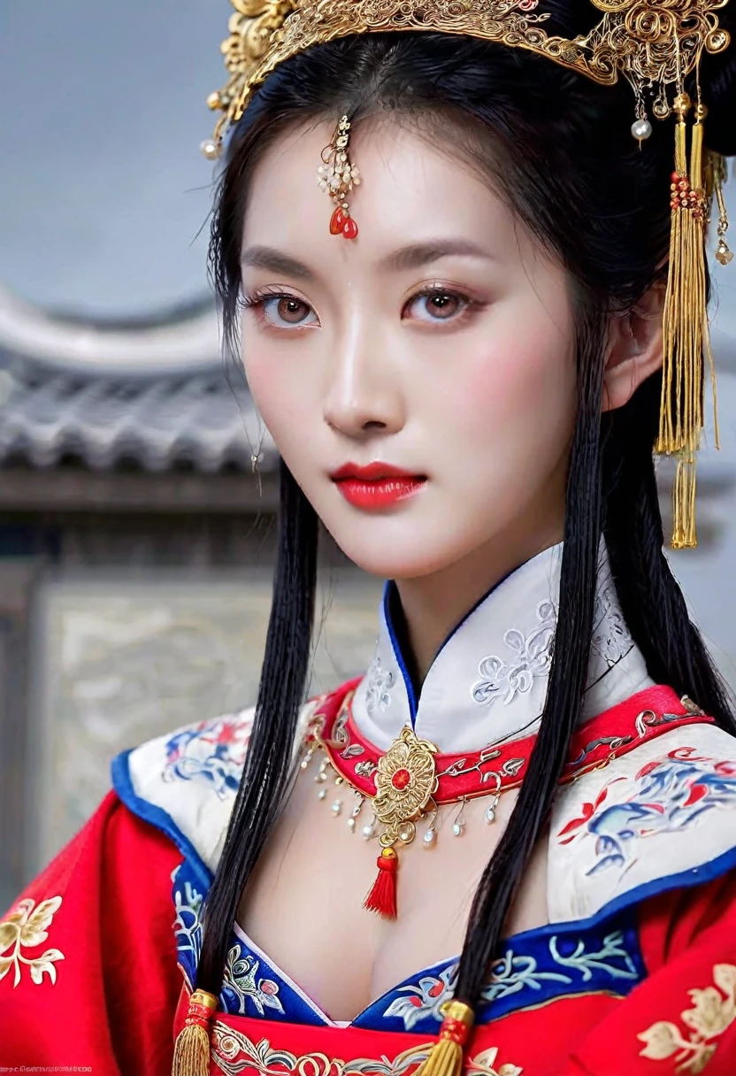 (Masterpiece, Masterpiece), extremely detailed face, detailed eyes, the most beautiful chinese women in the 1600s wearing traditional clothes,