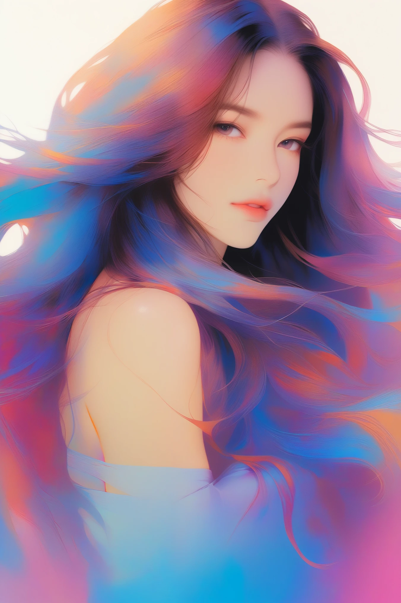 sexy girl,solo, portrait,in the __*/Location/*__,gradient color,long wavy hair, __*/ hair, realistic, (masterpiece,best quality,niji style)