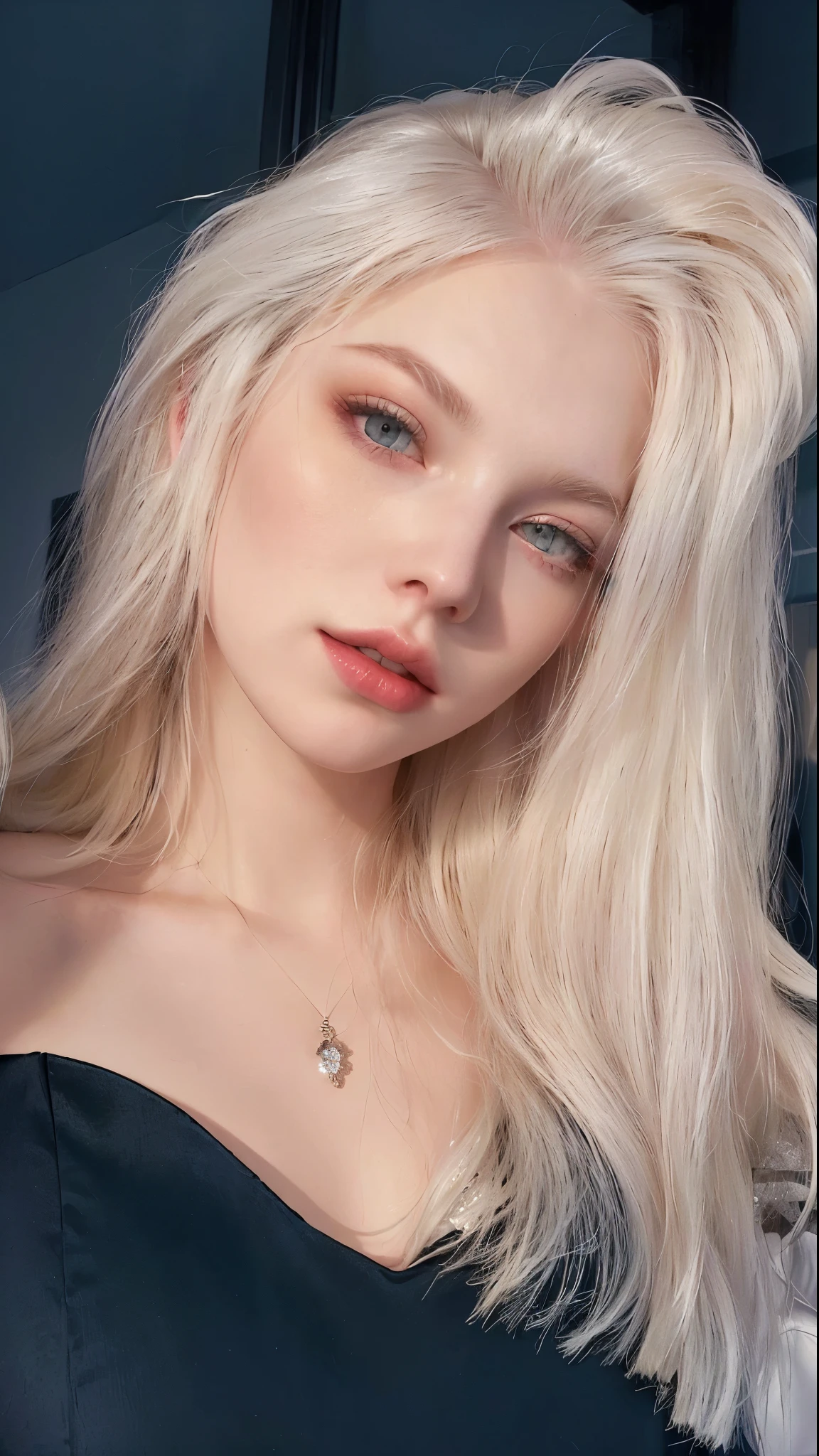 blond woman with long hair posing in a black dress, perfect white haired girl, anna nikonova aka newmilky, extremely pale blond hair, girl with white hair, ava max, very very pale blond hair, yelena belova, a girl with blonde hair, albino white pale skin, her hair is white, pale glowing skin, amouranth, anya taylor joy