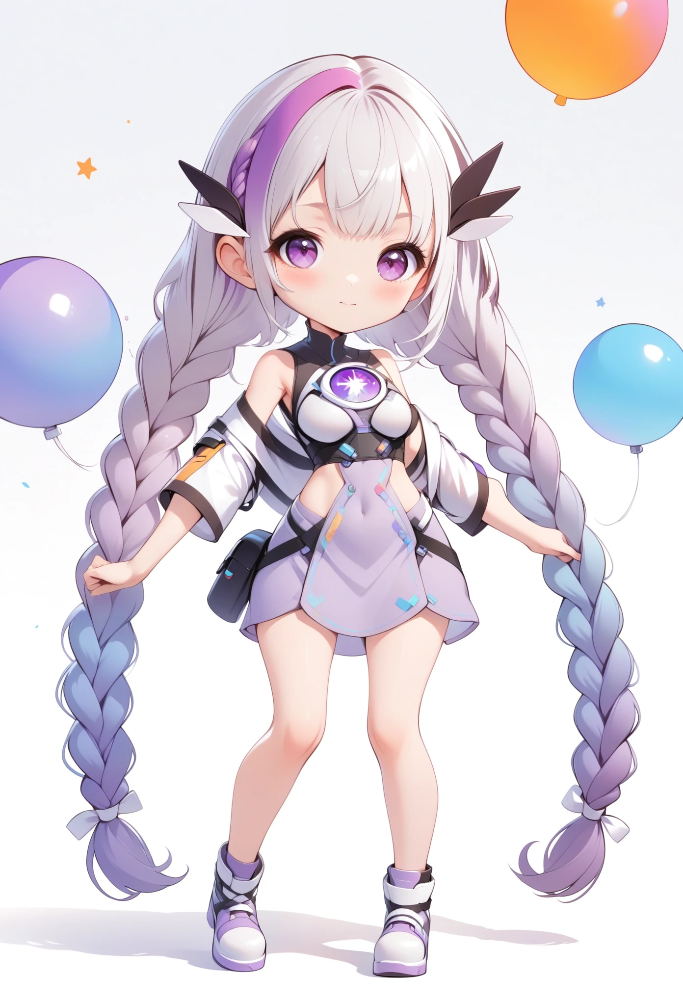 Cute girl,Purple Eyes,Long-very-long-twin-braids。Vector,Bright colors