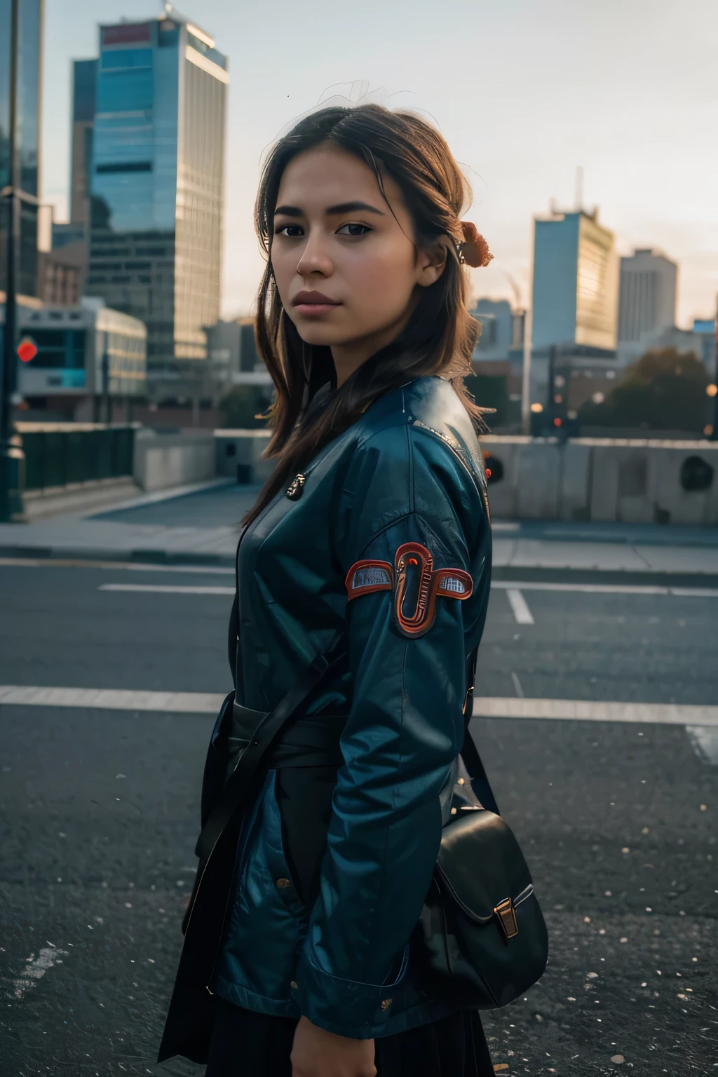 (8K, RAW Photo, Best Quality, Masterpiece: 1.2), (Realistic, Realistic: 1.37), 1 Girl, City Background, Avatar .50MM LENS