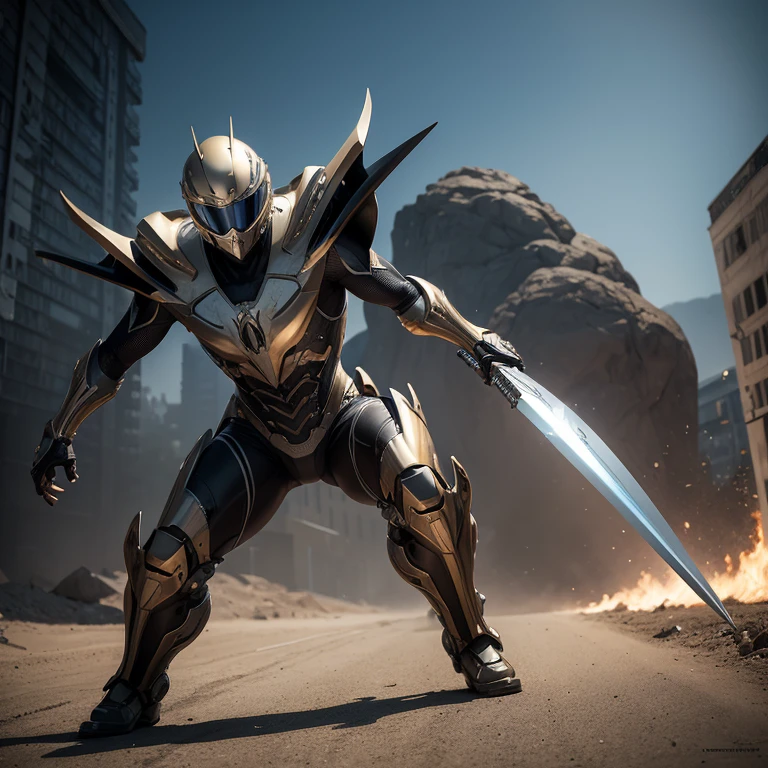 Racer x designed by moebius yasushi nirasawa and hr giger, full body action pose, hyperrealistic, octane render, hdr, volumetric lighting, blonde hair escapes from under the helmet