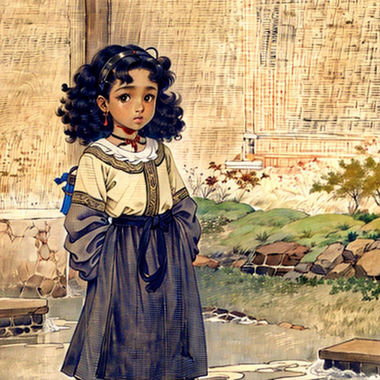 Young girl with brown skin curly hair