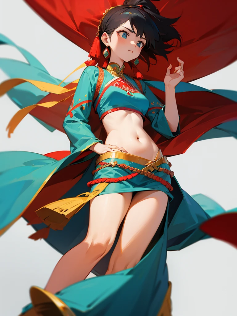 Turkic woman wearing traditional dress showing her belly 