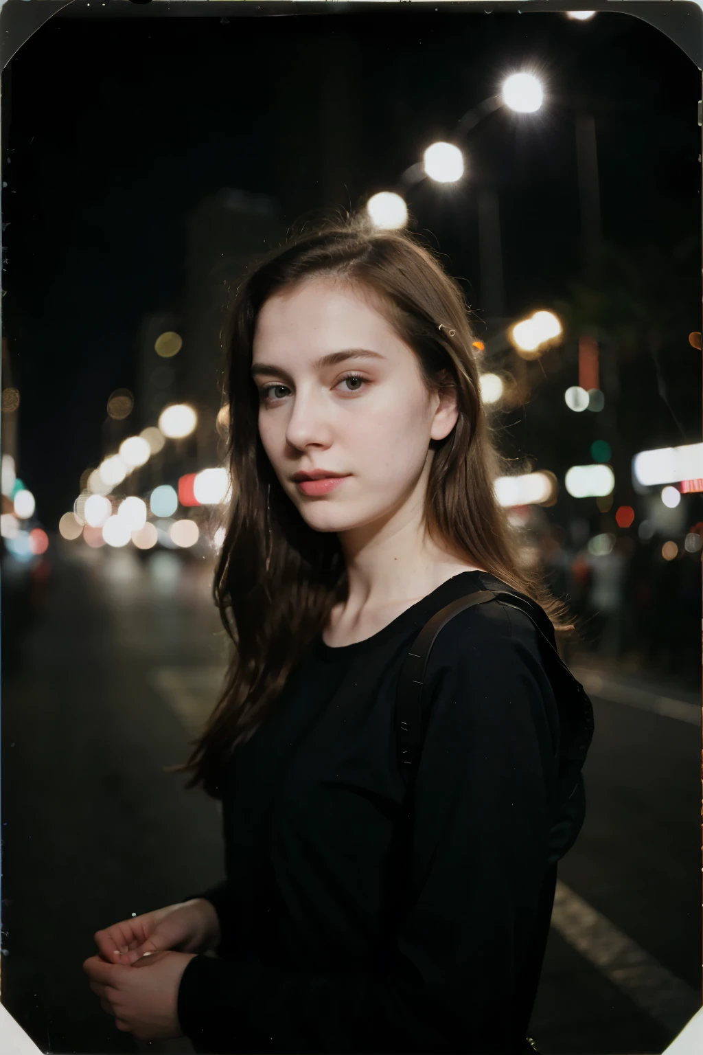 polaroid photo, night photo, photo of 24 y.o beautiful woman, pale skin, bokeh, motion blur