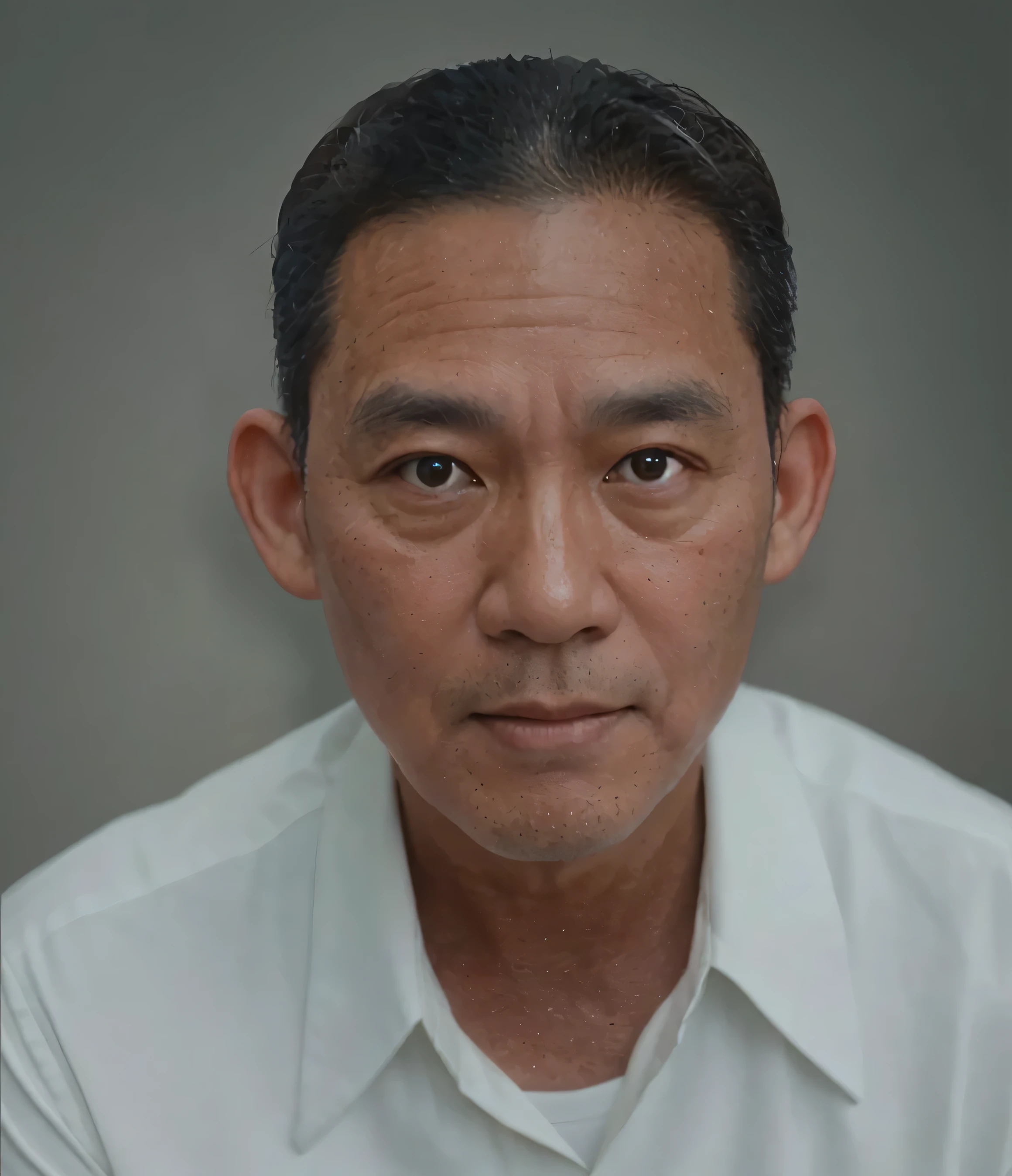 Make this photo look realistic and detailed, there is a man in a white shirt and tie posing for a picture, 5 0 years old man, 5 0 years old man, realistic portrait photo, inspired by Ding Guanpeng, potrait, real life portrait, bao pham, late - 5 0 s aged, traditional portrait, phong yintion j - jiang geping, 50 years old, very detailed potrait, realistic portrait photo, close up potrait, profile portrait, very detailed face, very realistic face, very perfected face, very detailed clothes, very realistic clothes, very perfected clothes