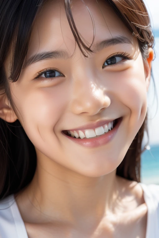 Unbelievably cute woman, (have a vaginal , Please insert into your :1.2), Please lift up your skirt and insert :1.2, , Constriction、Neat face, a baby face, Happy face, camisole, pony Tail, (Best Quality, 8K, master piece :1.3), Lovely smile, emotional, (gleaming skin, Shiny hair:1.4), beach, master piece, Best Quality, (Ultra-detailed),