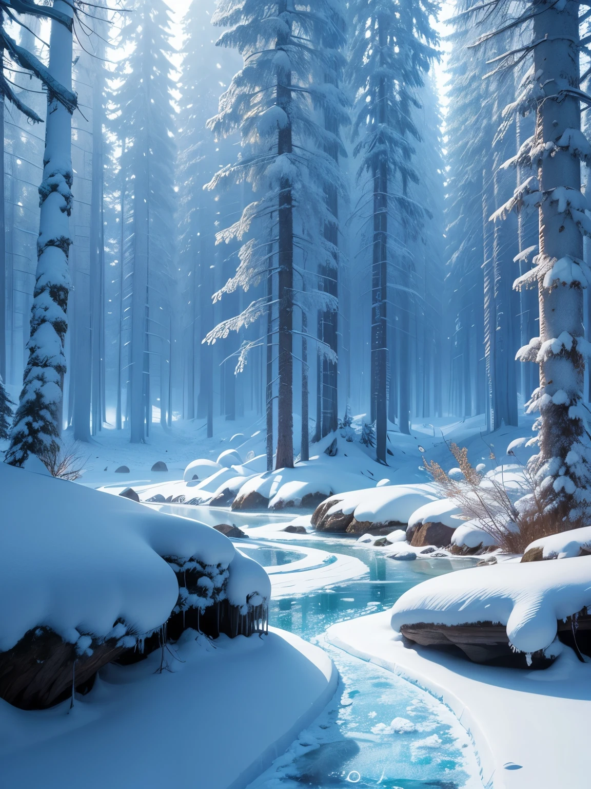 frozen forest, ultra detailed, high quality, 8k resolution