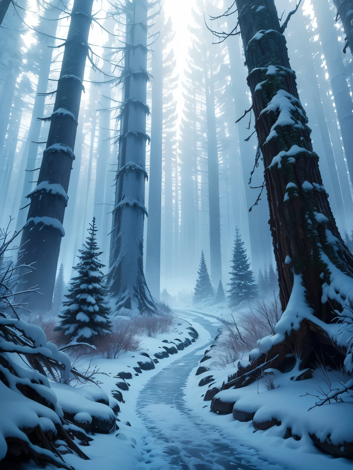 frozen forest, ultra detailed, high quality, 8k resolution