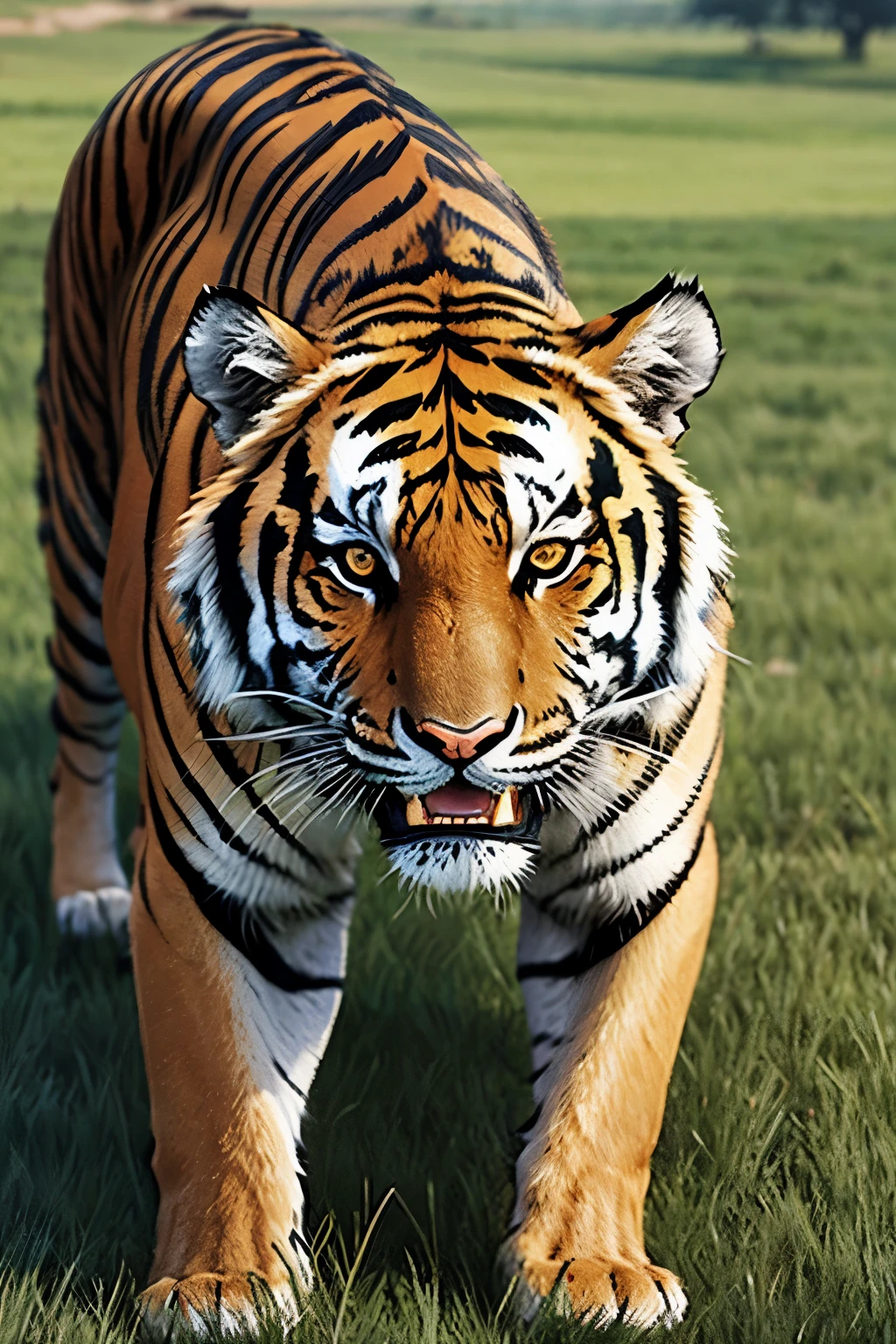 Tiger eating grass