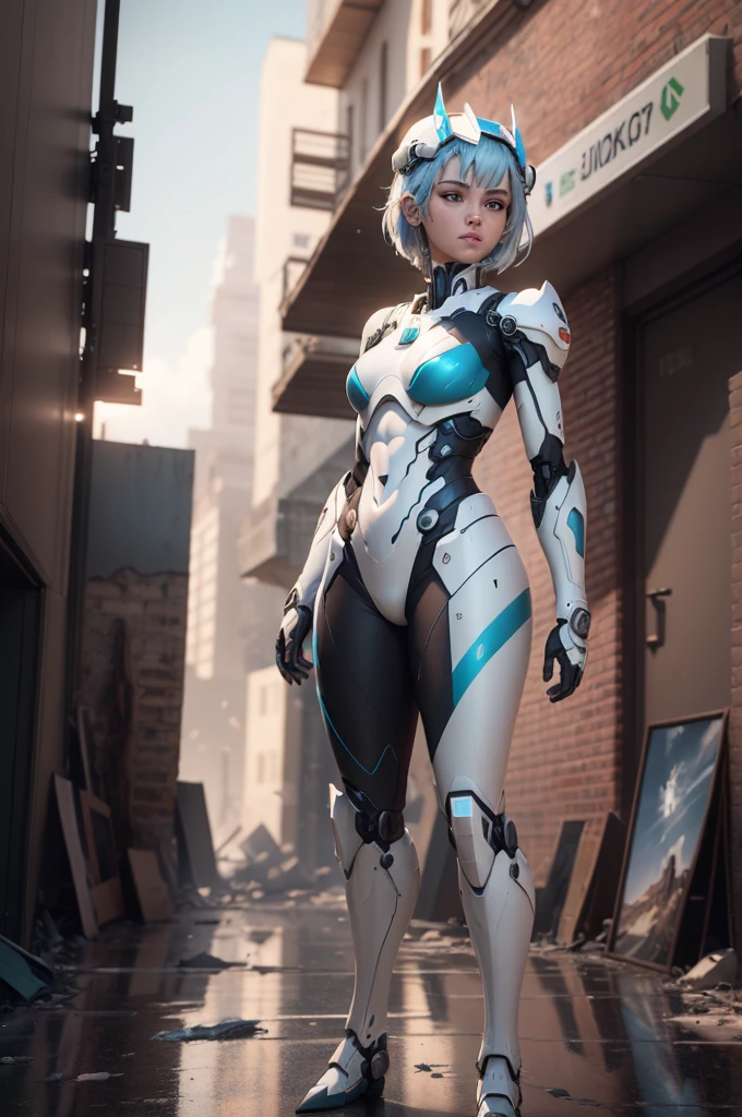 ((best quality)), ((masterpiece)), ((Reality)), (detailed), (Practical:1.5),
Futuristic girl with perfect body, (White tight mecha), (Short blue ear hair), blue eyes, freckle, Light on armor, Cybernetic headdress, Standing, Point to the sky, Full body pictures,
looking at the audience, Dynamic poses, post apocalyptic, Destroyed city background, building on fire,
Science fiction, HDR, Ray tracing, NVIDIA RTX, Super Resolution, Unreal 5, Subsurface scattering, PBR textures, Post-Processing, Anisotropic filtering, Depth of Field, Maximum clarity and sharpness, Rule of Thirds, 8K Original, (Very detailed CG, Unity 8k Wallpaper, 3D, movie lighting, ), reflection, Clear focus,