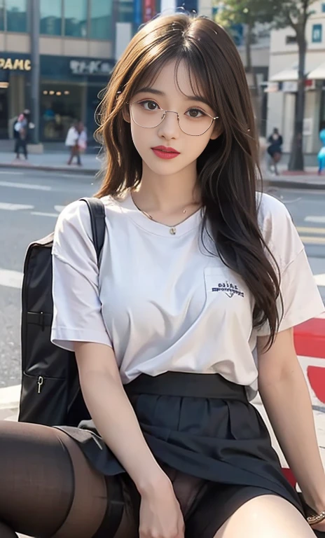 Ulzzang-6500-v1.1, (RAW Photos:1.2), (Realistic:1.4), Beautiful detailed girl, Very detailed eyes and face, Beautiful fine details, Ridiculous, incredibly Ridiculous, Large file size, Very detailed, High resolution, Very detailed, highest quality, masterpiece, ((Fashion clothing in various colors)), figure, Very detailed, CG, Unified, 8k wallpaper, wonderful, The finer details, masterpiece ,highest quality, Very detailed CG uniform 8k wallpaper, Light on the face, Cinema Lighting, One girl, , Long white hair, Side Split, (), (No pants)), (Glasses), ((Dynamic pose))), ((Sexy pose))), (Camel Toe), (half), (pantyhose)), ((Black hip skirt)),((Sexy Panties:1.05))、((Spread your legs wide:1.45))、