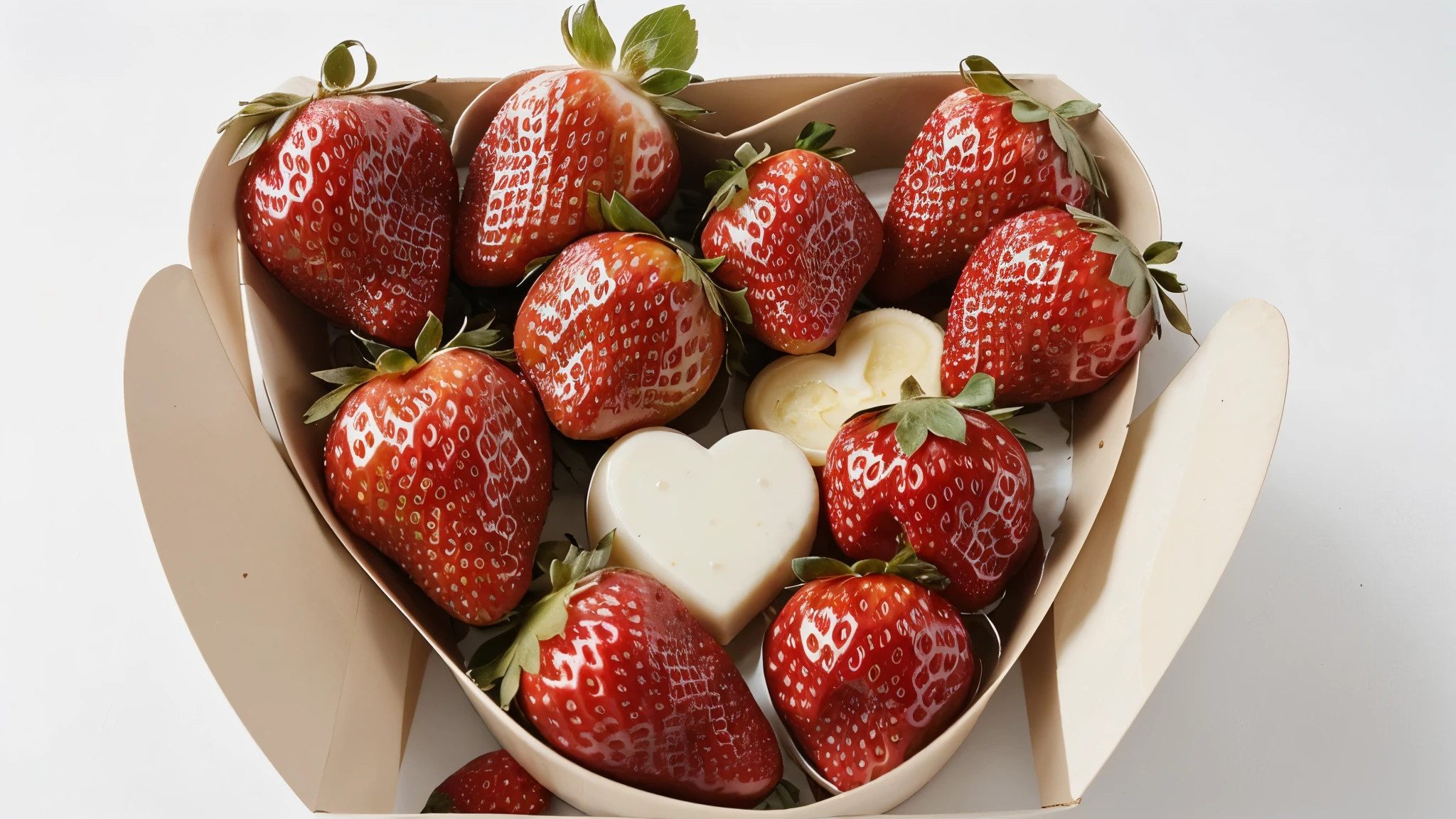 Delicious strawberries in a heart shaped box ,delicious, White background, sharp