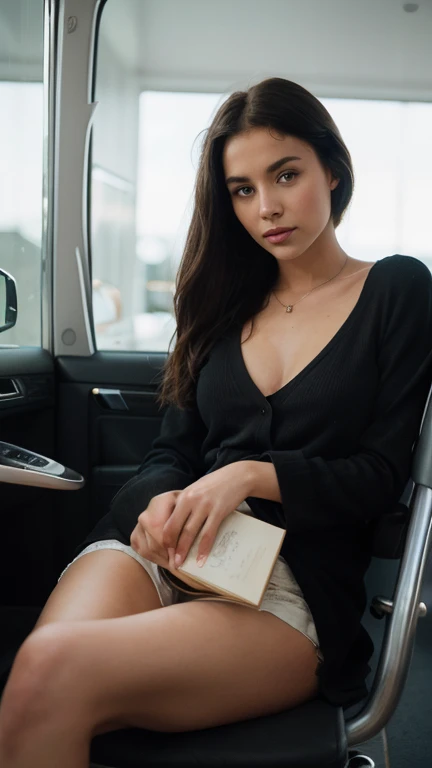  Une jeune femme noire d'une grande beauté, avec un visage magnifique et des yeux captivants. Elle porte des vêtements jaunes et est assise à l'arrière d'une voiture, tenant un livre. The scene is reminiscent of 90s photography, with tones and styles of that era. Cette image est inspirée par le style de Kurt Wenner, combined with Todd Hido&#39;s photography aesthetic. La jeune femme est Vanessa Morgan adolescente, assise dans sa voiture, capturée sous un angle magnifique. The scene is lit to accentuate Vanessa&#39;s natural beauty., creating a color portrait in the style of 90s photos.

La photo est cinématographique et un portrait exquis, prise en moyen format 85 mm de cette jeune femme avec une coupe de cheveux classique. Utilise la photographie 35 mm, avec un film professionnel, et un effet bokeh. La photo est en 4K, very detailed, capturing every aspect with exceptional clarity. Le portrait est d'une vraie personne, making every detail extremely precise and realistic, depuis la texture de la peau jusqu'aux nuances de lumière et d'ombre. The blurred background highlights the main subject with a professional rendering and neat aesthetic.