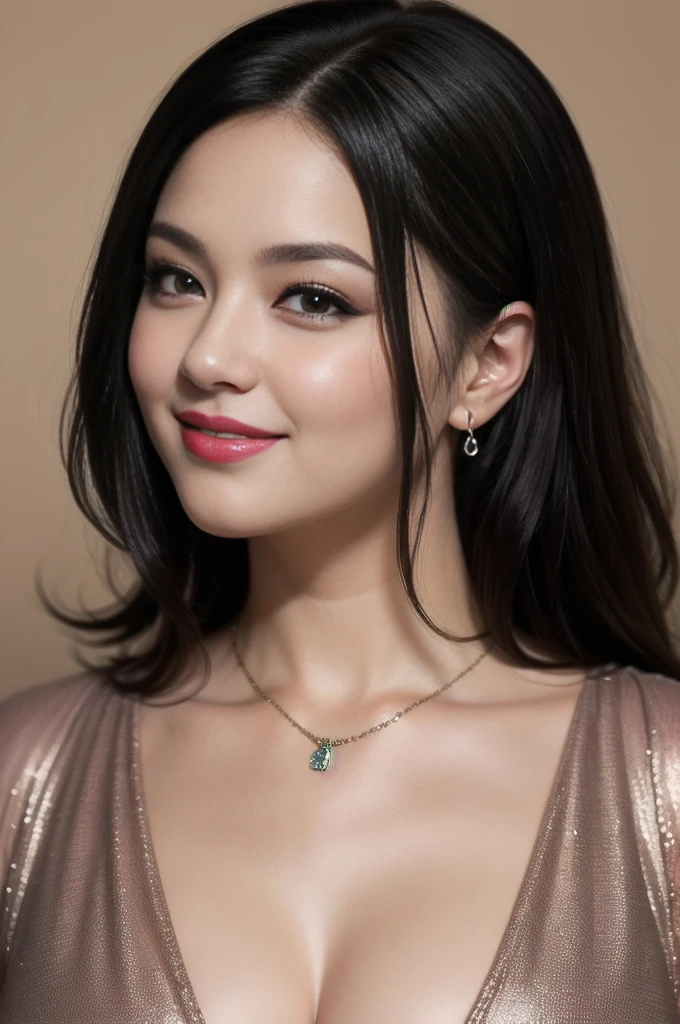 RAW Photos, Digital single-lens reflex camera, Soft lighting, Film Grain, 16k wallpaper, masterpiece, highest quality, Very detailed, 40~50 years old, Full Body Shot, Mature Woman, beautiful, Mature Woman, 魅惑的なsmile, Thick lips, Thick lips eyelashes, Looking at the audience, Provocative expression, Glossのある髪, Curvaceous and seductive face,Mischievous face,,An inviting gaze,Emphasis on anatomical balance of the human body,A gentle gaze,smile, 妖Gloss,Pink lipstick,Pink Eyeshadow,Luxurious appearance,perfectionなボディ、accessories,Each part of the body is anatomically very well structured.., perfection,Best Necklace、Unparalleled beauty、2 wrists、2Book legs、One Face、Glossy Woman、Luxurious appearance、play、smile、caress、Gloss、超滑らかな肌highest qualityのコーディネート、Great background、Super high-end、Nice、Sparkling eyes、(((Wear sparkling jewelry)))、(((1 female)))