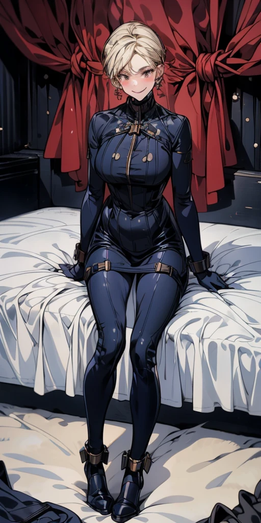 (masterpiece), (best quality), (ultra-detailed), line drawing, skindentation, (high resolution), (shackles on legs and arms inside bed), (high quality, best rendering), (8k), sharp focus, highres, 1sologirl milf, full body, fetal positon on bed, (high quality:1.2), (high detail:1.2), (masterpiece:1.2), (extremely detailed:1.2) Hilda Greyrat, red cheeks smile closed mouth 
