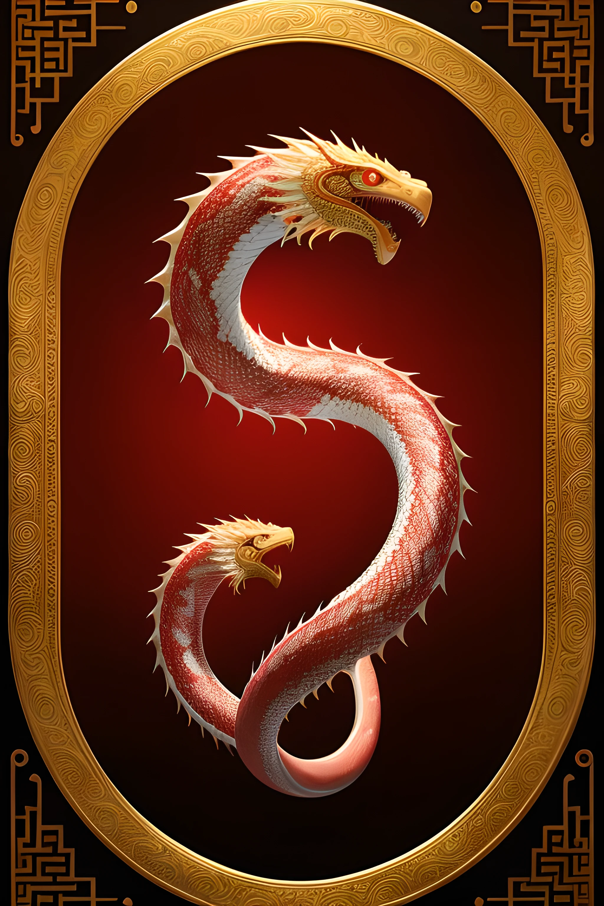 Majestic White-Red Serpent, with Elegant scales shimmering under the Moon's caress, a Vibrant Red underside contrasts with its Pristine White. Coiled around a revered Buddhist Artifact, it exudes an Aura reminiscent of Chinese Mythology and Legends. Exceptional Details adorn every Scale, making it a Captivating Visual Treat, a Masterpiece, and a testament to the Best Quality. The Ultra-Detailed Illustration showcases Super-defined, Many-layer Textures in an Ultra HD Detail Display, boasting Excellent Image Performance. The Perfect Fit and Harmonious Tones of the Serpent