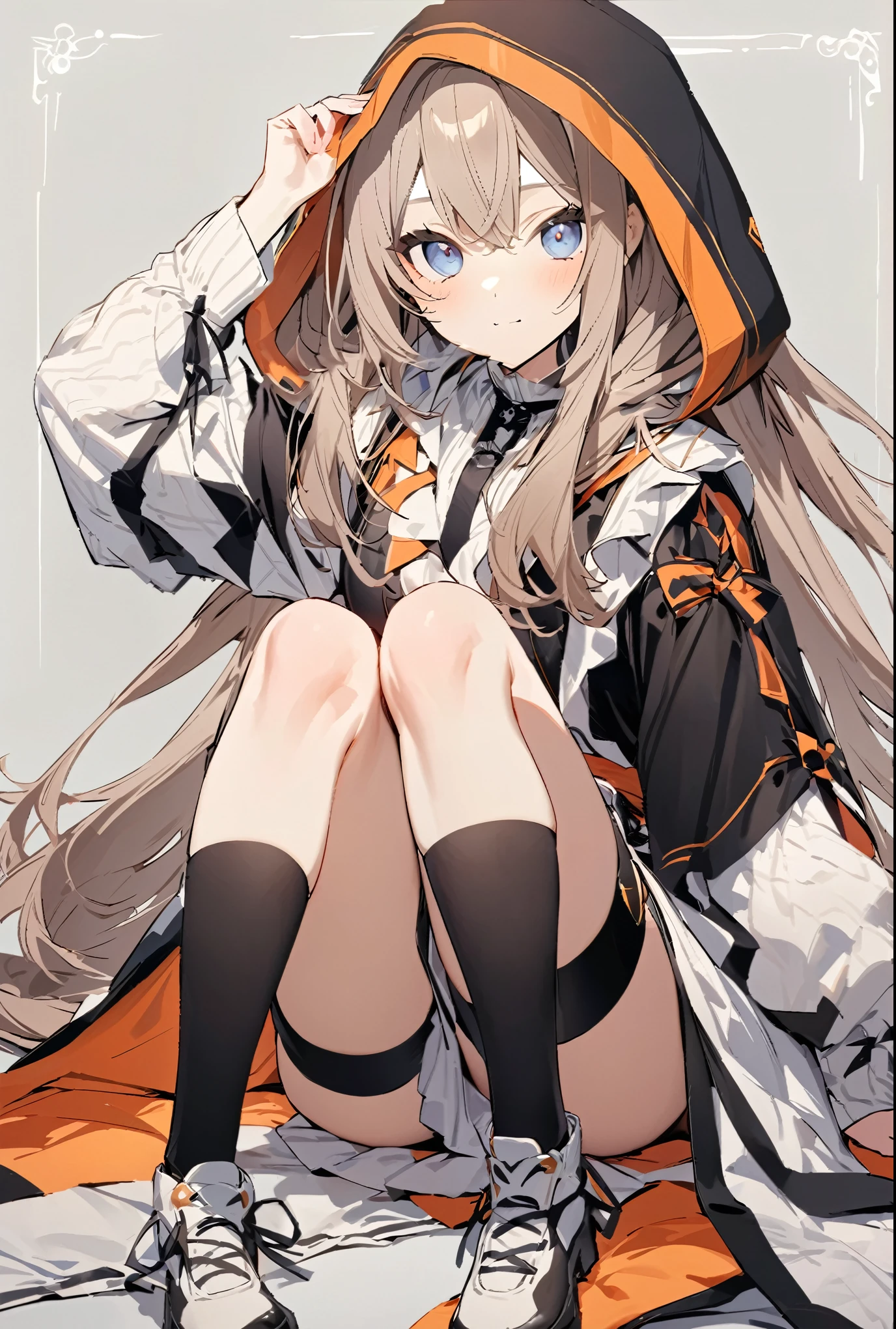 ((highest quality)), ((masterpiece)), ((Very detailed)), (非常にcute),絹のような優しい薄い茶色の髪のcute高身長の3色で少し装飾があるジャケットを着たwoman, alone, Cute attitude,(()),woman(170cm)はandても(cute)and(cute)Gentle brown silky hair,background(bright)eye(Ruri-iro),真っ白な何も無い部屋のbackground,Long Hair - Straight,Knee-high socks、水色andグレーの少し装飾があるジャケットを着ている、sister、Feeling loose、White wall、Sitting、Face is close