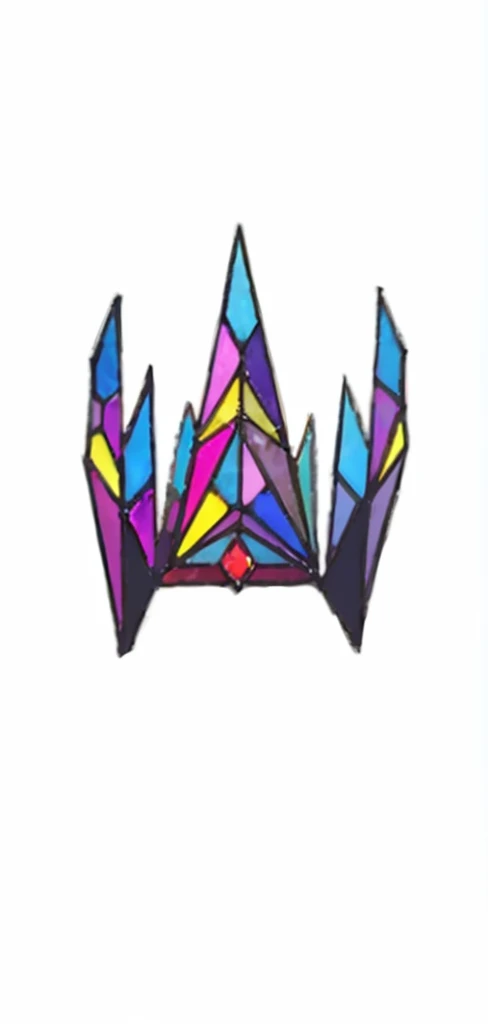 sharp crown made of stained glass, blue, purple, yellow colors, sharp glass fragments arranged