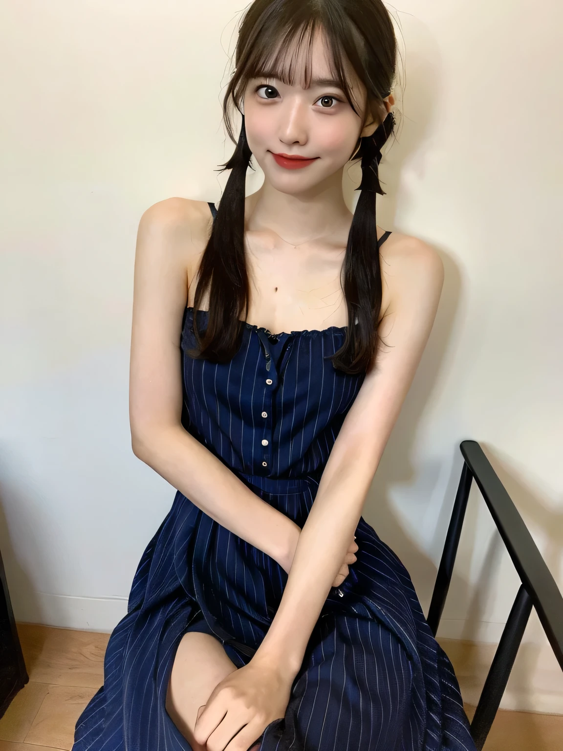 15 year old girl、Esbian、purple and yellow striped mini dress、Looks fun、thick legs、pigtails hair