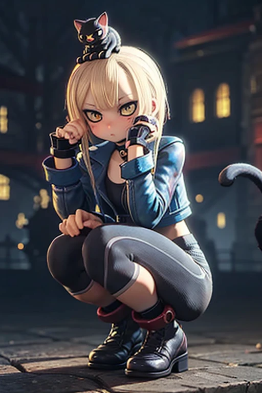 blonde squat ((((black cat on head))))