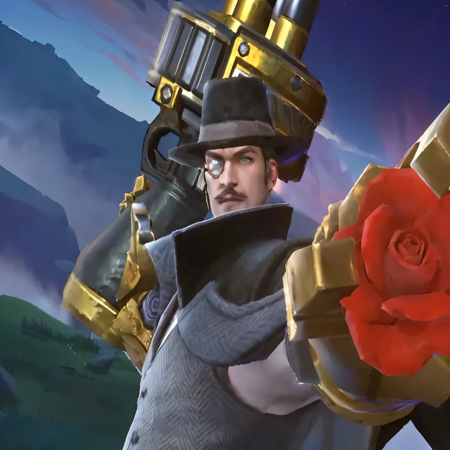there is a man holding a rose in his hand, inspired by Max Magnus Norman, barret frymire, expert shading, ferdinand knab background, jotaro, thertrevkaiser, main character, winston from overwatch, official splash art, dorian cleavanger, inspired by E. Charlton Fortune, highley detailled face, portrait of professor sinister