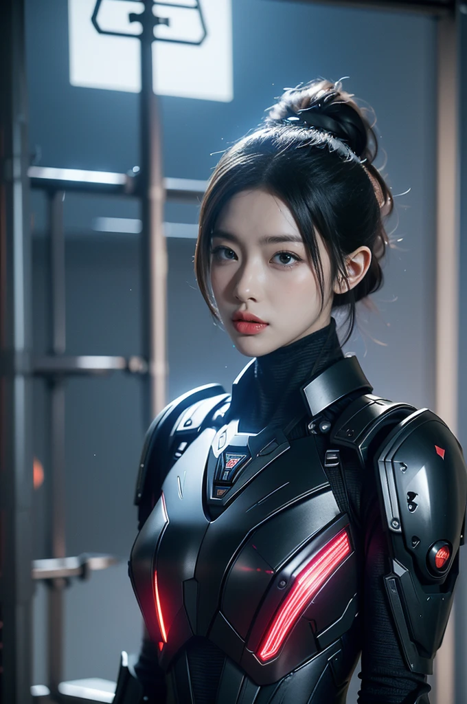 A beautiful-faced cyborg is armed and goes into battle..