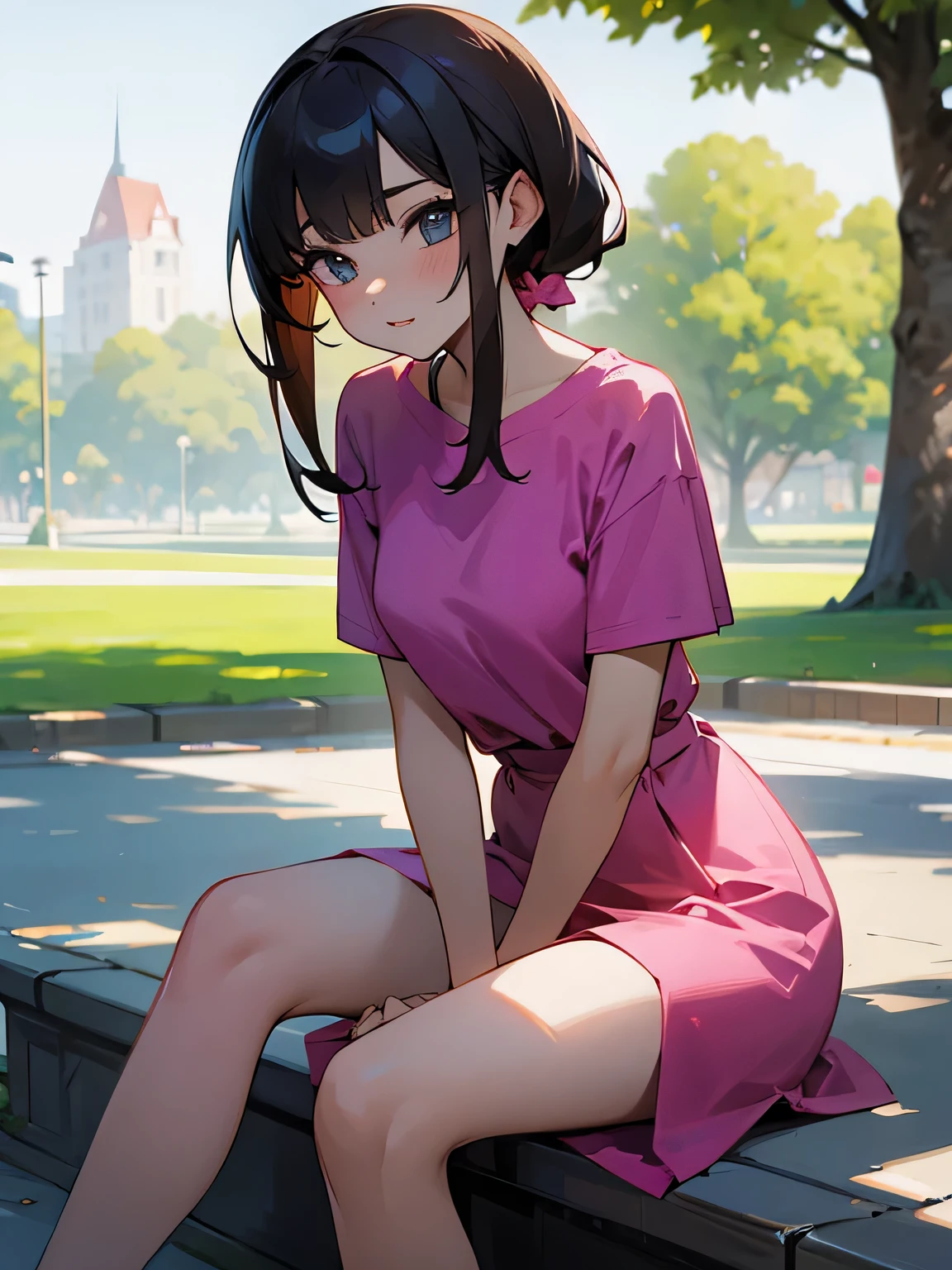 A pretty hot girl, sitting in the park ,