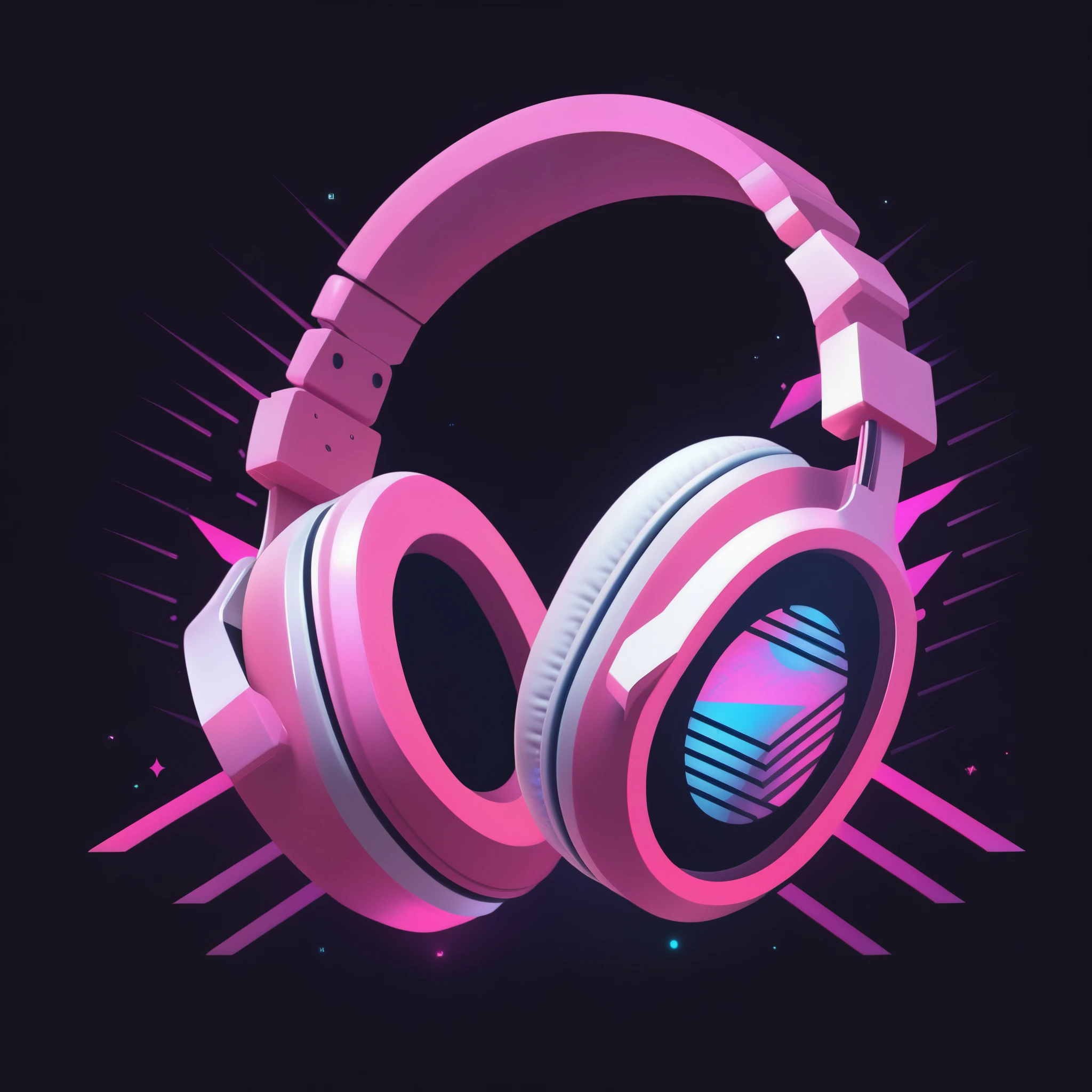 Логотип a close up of a pair of futuristic headphones with, flat synthwave art style, dark video game icon design, synthwave inspired, synthwave style, synthwave art style, 80s style synthwave, retro pink synthwave style, game icon stylized, synthwave art style ]!!, lofi artstyle, (synthwave), logo