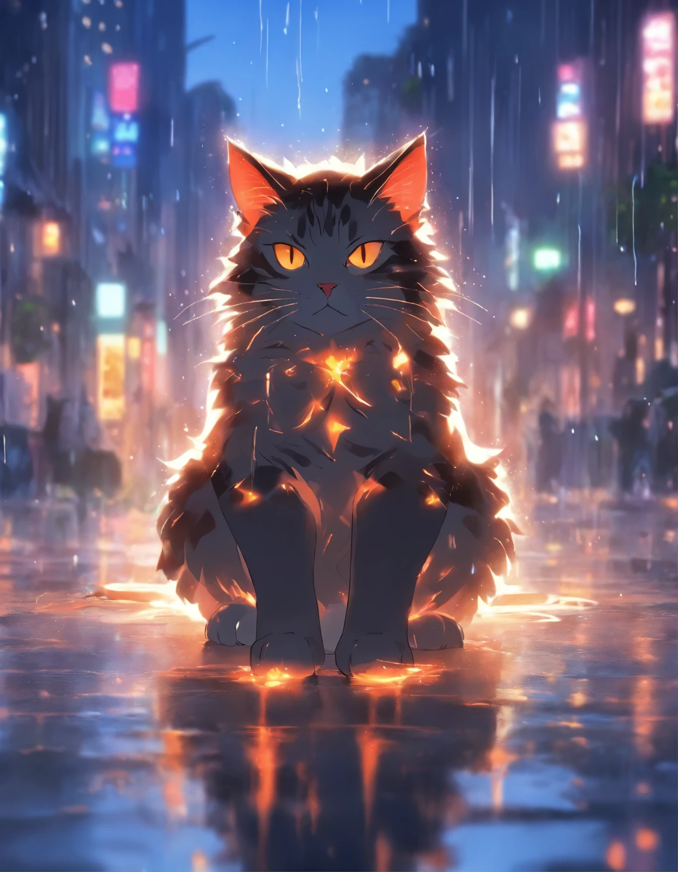 arafed cat sitting on the ground in the rain, cat. digital painting, by Ni Duan, by Yang J, beautiful illustration, by Relja Penezic, by Carlos Berlanga, by Max Buri, by Zou Zhe, by Muggur, by Kun Can, by Felix Arauz, warrior cats fan art