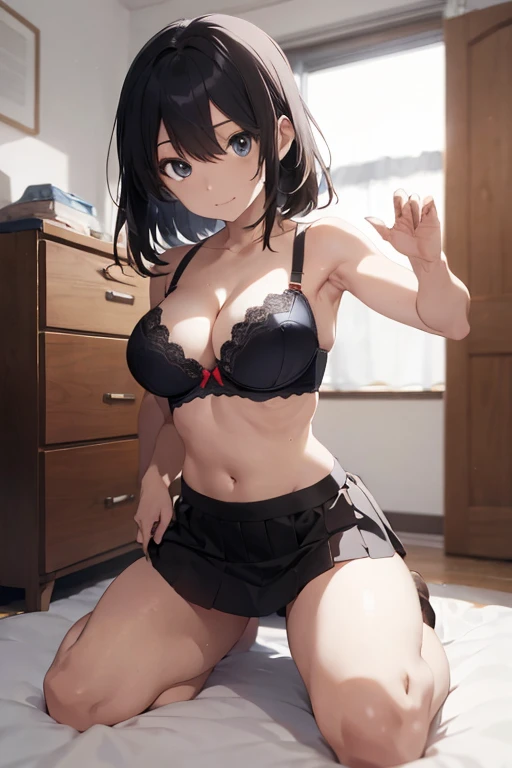 Sexy anime girl in a mini skirt and bra bending down