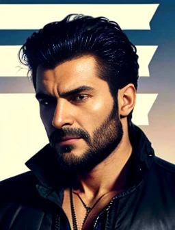 a lebanese badass man, focus on the character's face