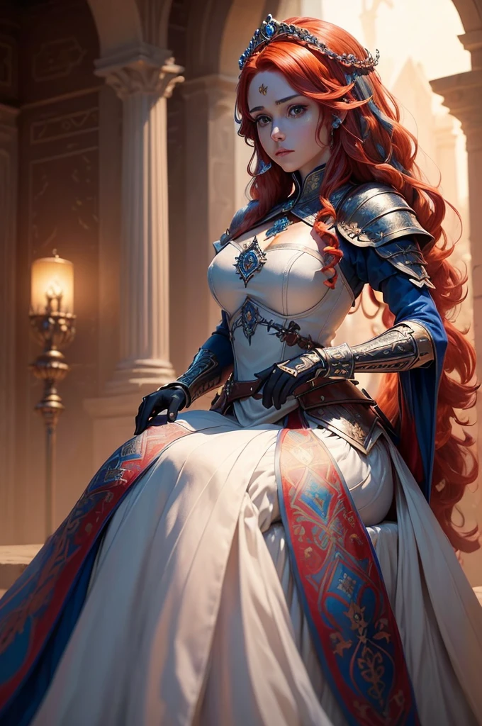 (Beautiful royal princess woman: 1.6) Female warrior with sword armor and ornate shield (Extremely exquisite and beautiful) (Game of Thrones Medieval) (Ancient ruins: 1.2) (Weight loss: 0.8) (Headquarters skin: 2, shiny skin) Soft lighting, Coat color: Red (Colorful hair: 1.5) (masterpiece: 1.2) (Realistic: 1.2) (best quality) (Delicate skin: 1.3) (Intricate details) (HDR) (cinematography lighting) (Sharp focus) (illustration: 1.1) (detailed) (fondo detailed) (Atmospheric volumetric fog: 1.1) epic movie poster (wallpaper) (cable: 1.2) (embroidery: 0.5) (original photo: 1.2) ultra-high-solve (detailed臉部特徵) Shooting at eye level (solve: 8K) (Dynamic poses) Fuji XT3 (fondo de pantalla ultra detailed de Juego de Tronos 8K) role playing game (Gorgeous royal family)