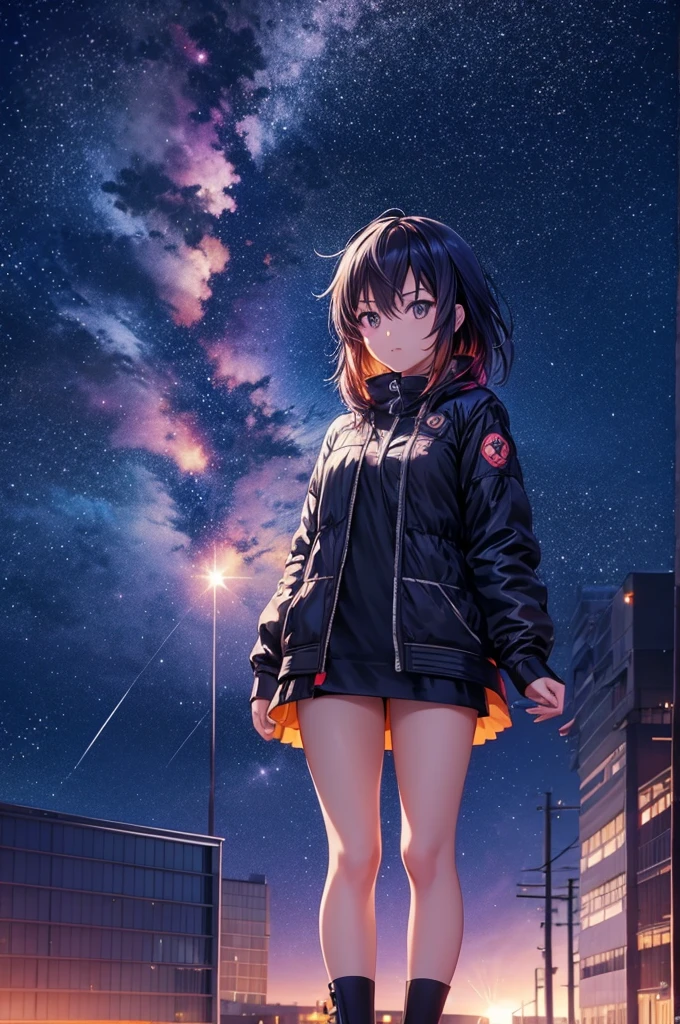 anime girl standing on rooftop looking at night sky with stars, anime wallpaper 4k, anime wallpaper 4 k, 4k anime wallpaper, anime art wallpaper 8 k, anime art wallpaper 4k, anime art wallpaper 4 k, anime style 4 k, makoto shinkai cyril rolando, 4 k manga wallpaper, anime wallpaper, amazing wallpaper, shooting stars