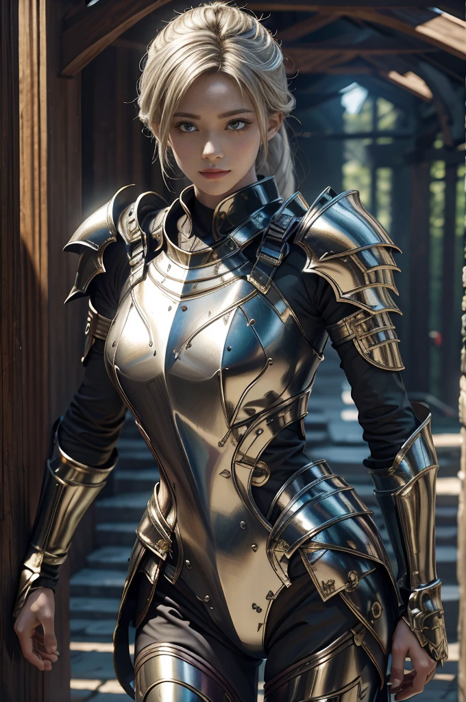Game Art，Best picture quality，Maximum resolution，8K，(A bust photo)，(portrait)，(Head close-up:1.5)，(Rule of Thirds)，Unreal Engine 5 rendering works， (Future Girl)，(Female Warrior)， 
20-year-old girl，((hunter))，Eyes full of details，(Large Breasts)，Elegant and noble，indifferent，brave，
（Medieval style fur combat uniform，glowing magic lines，Detailed animal leather female knight，medieval knight，
Photo poses，Simple background，light，Ray tracing，Game CG，((3D Unreal Engine))，oc rendering reflection pattern