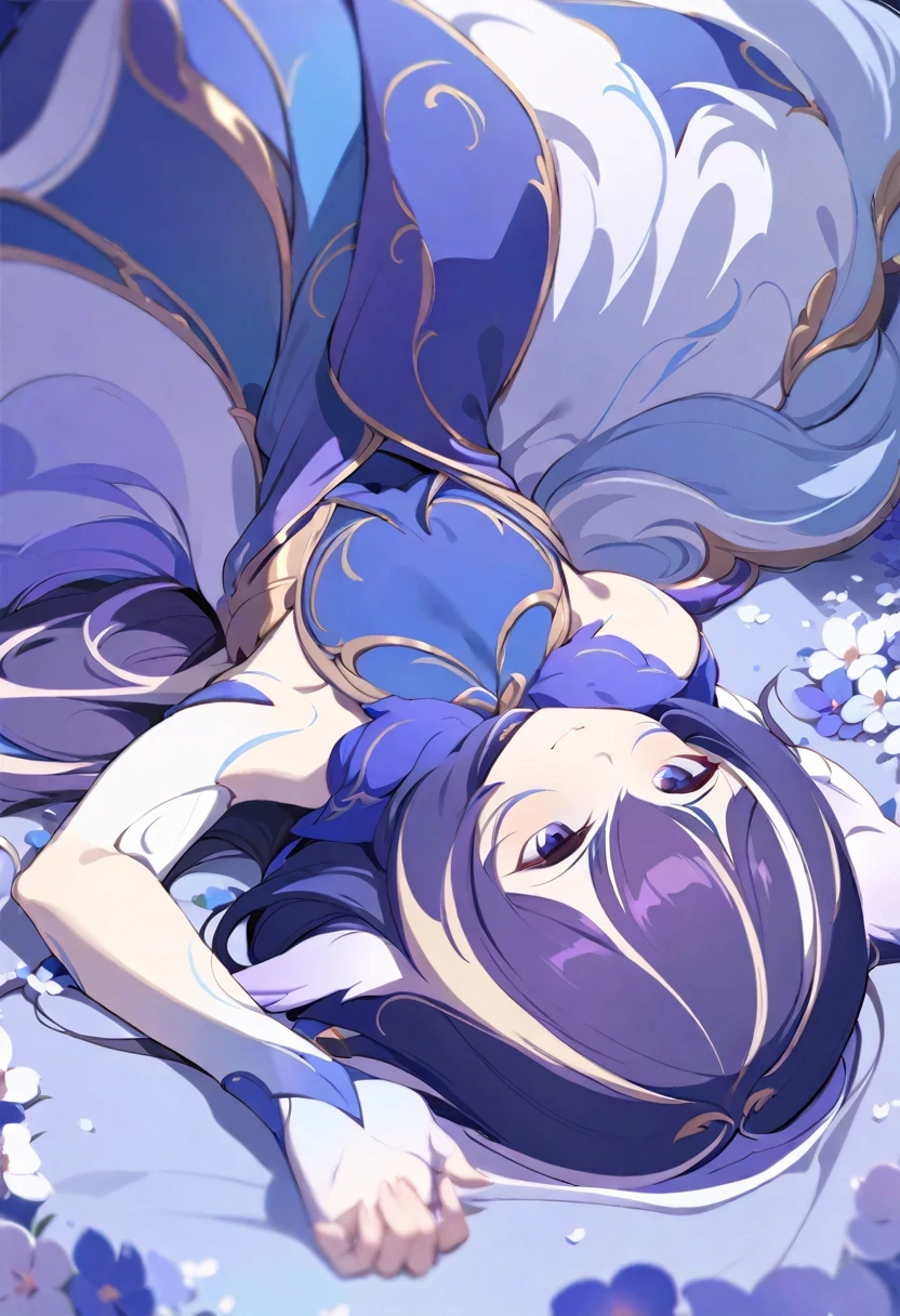 (shylily/(Twich/):1.5),(masterpiece:1.2),(best quality:1.2),1 girl、Surrounded by flowers、I lay down