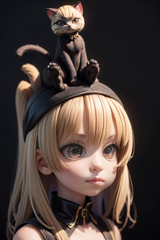 　blonde　squat　((((black cat on head))))